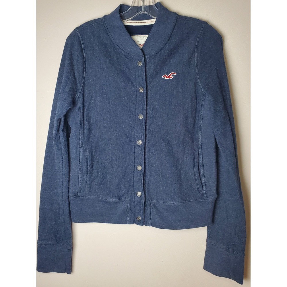 Hollister Y2K Heathered Navy Blue Large Snap Button Jacket Pockets Lagenlook